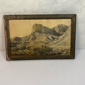 Vintage 1929 J.F. GANDARA Lithograph Print Desert landscape Framed 11x7